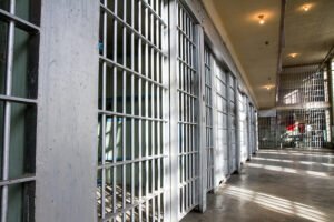 Daytime view of a line of prison cells