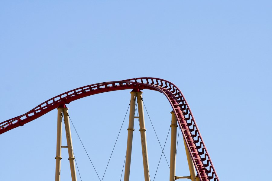 Roller coaster against blue sky