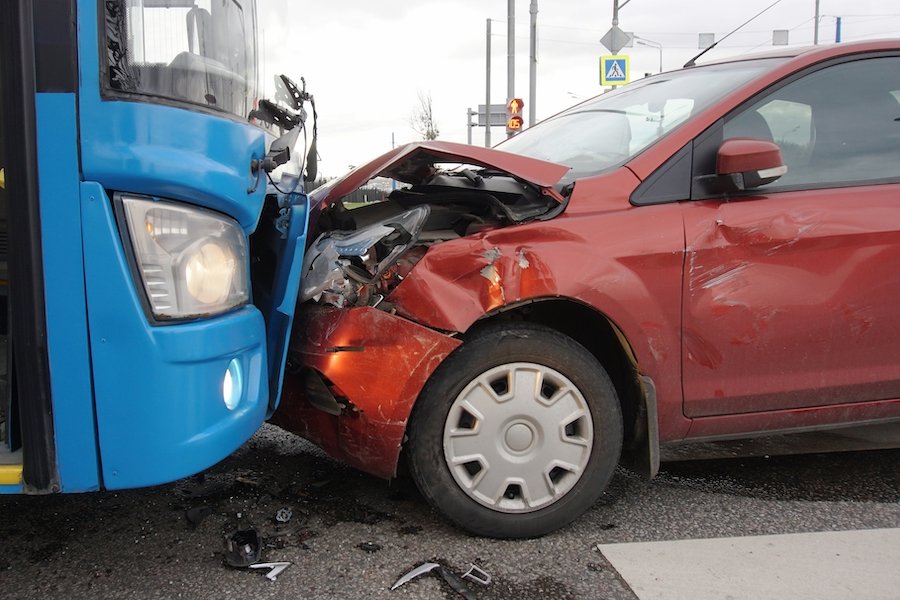 aftermath of bus-car collision 