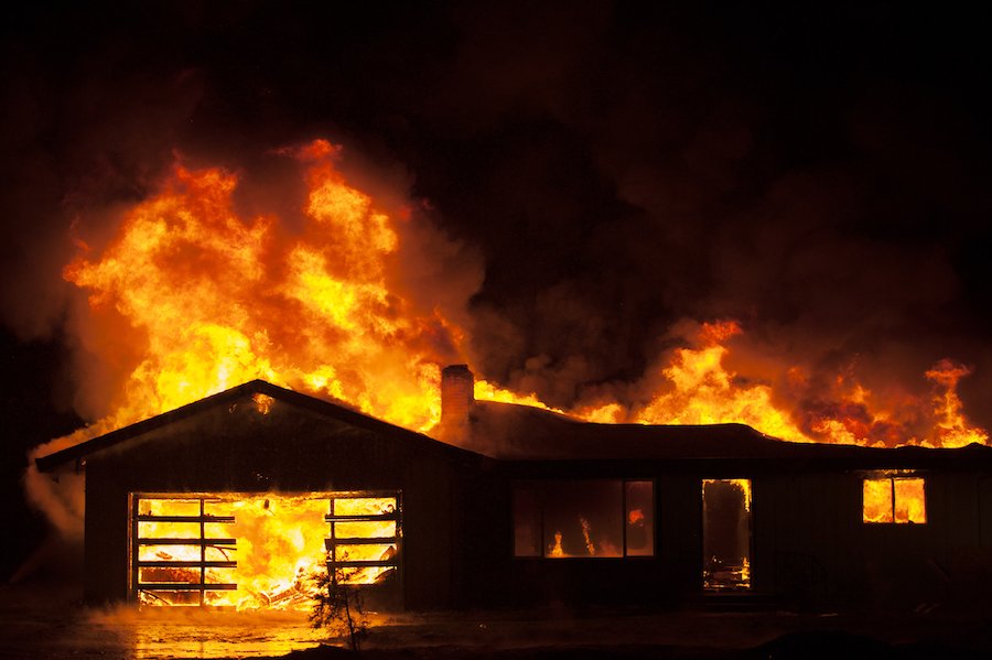House fire at night