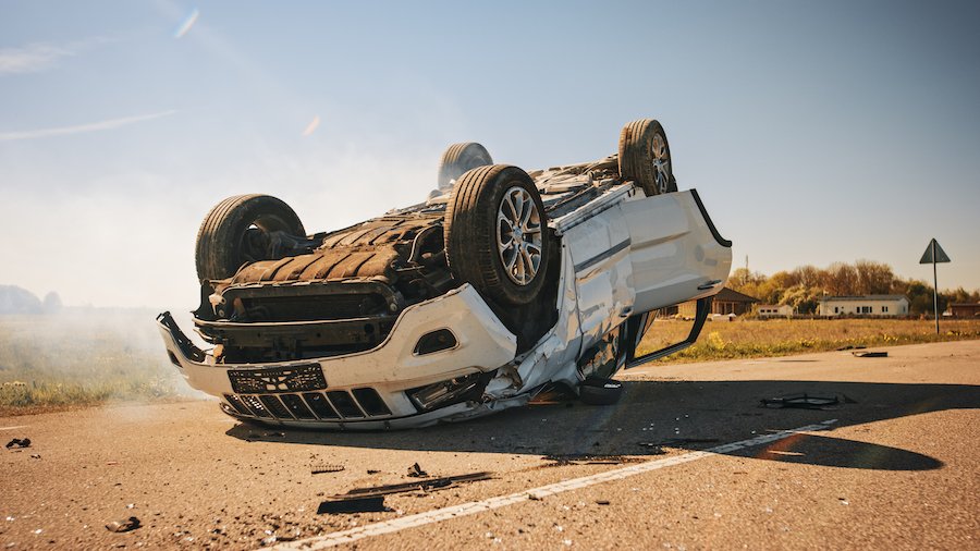 Aftermath of SUV rollover accident