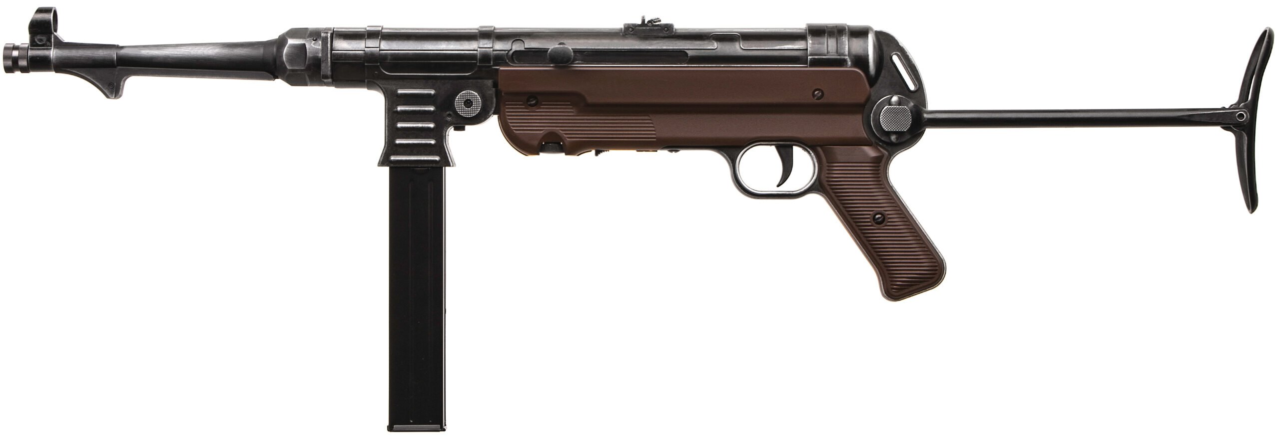 Side view of Submachine gun against a white background