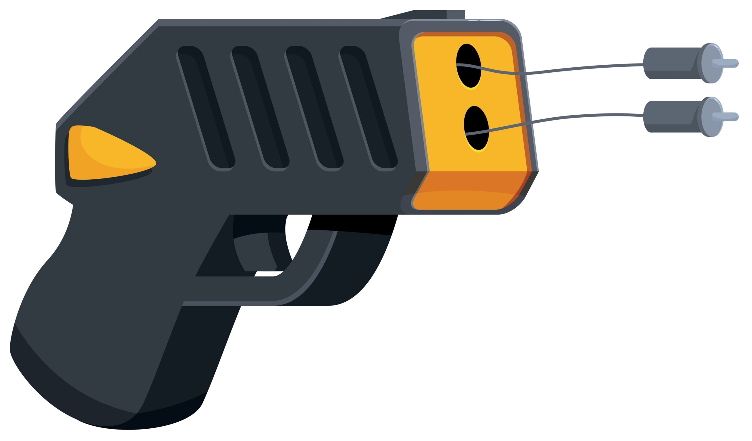 Black and yellow taser against a white background