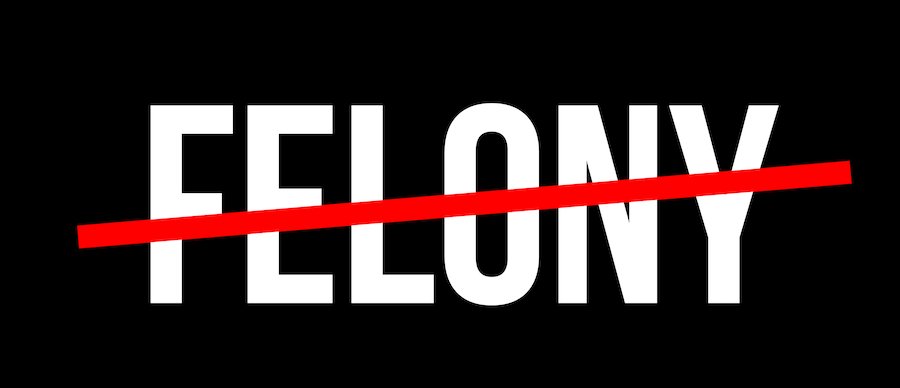 The word "felony" crossed out in red, signifying a wobbler being reduced to a gross misdemeanor