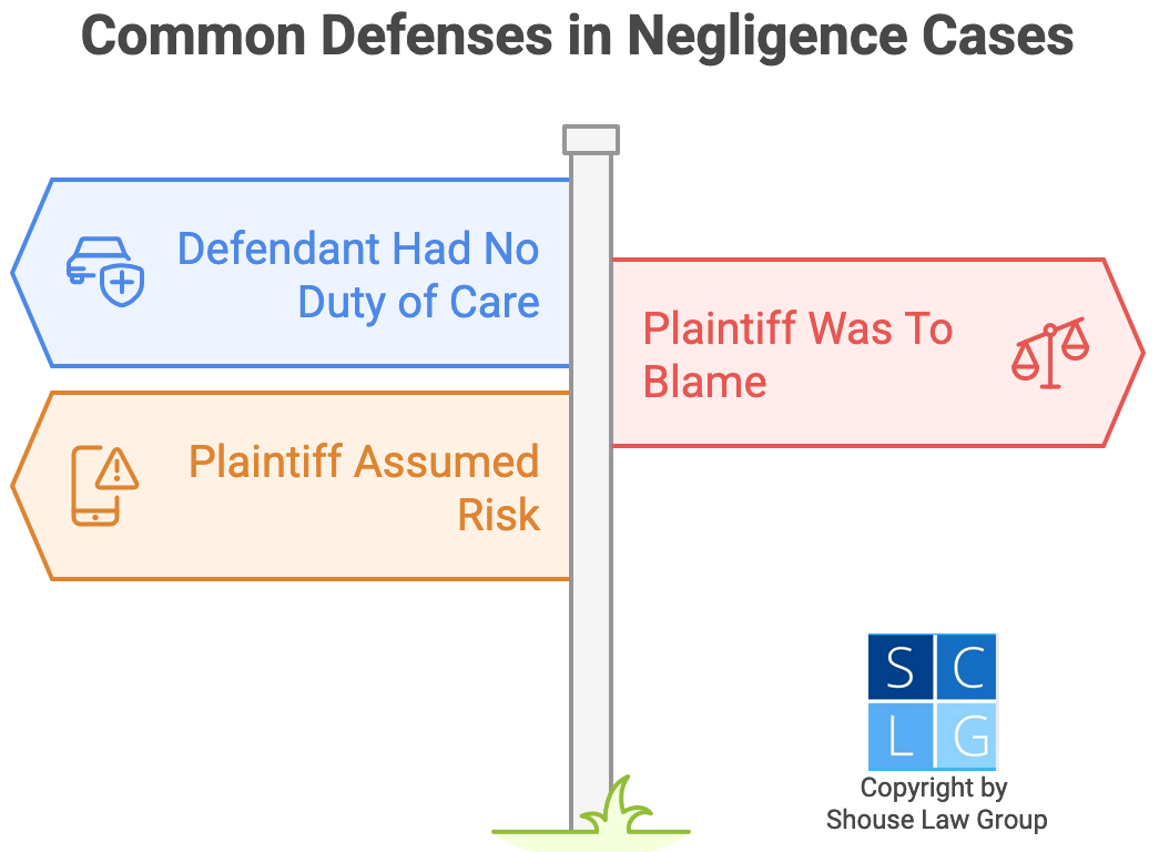 Gráfico que muestra posibles defensas en demandas por negligencia, como que el demandante asumió el riesgo