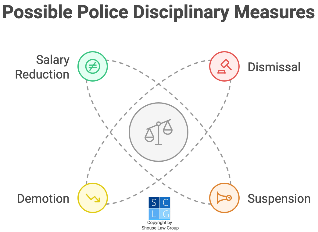 Gráfico que muestra las acciones disciplinarias que se pueden tomar contra los oficiales de policía, como una degradación o despido