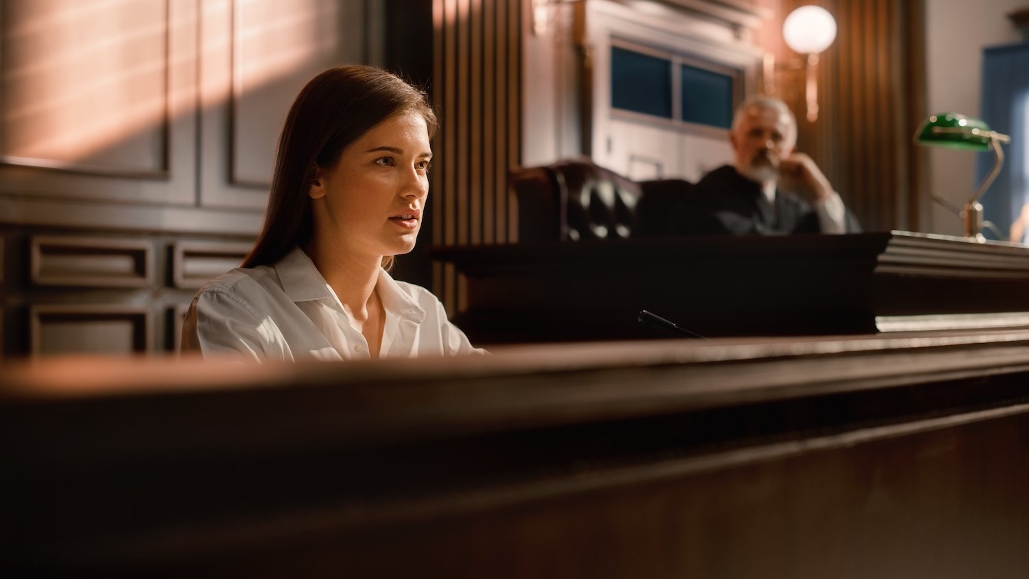 Woman on the witness stand during a trial