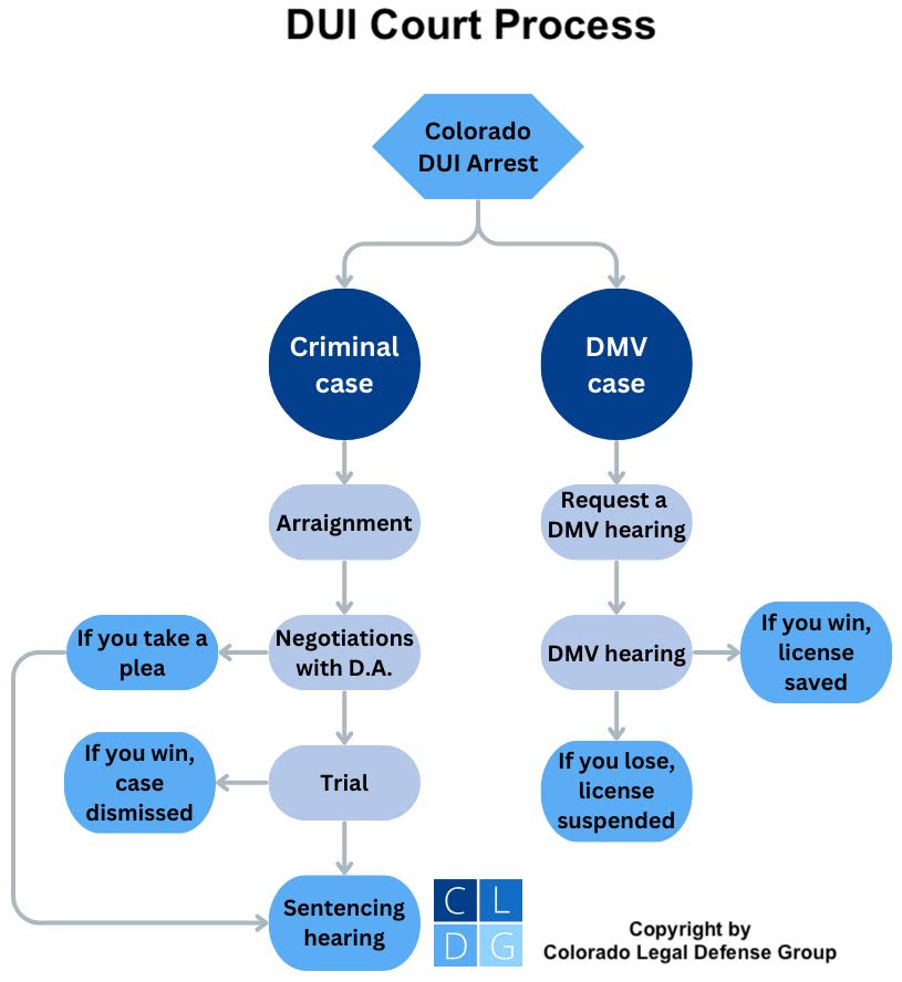 Flowchart of Colorado DMV cases from arrest to sentencing