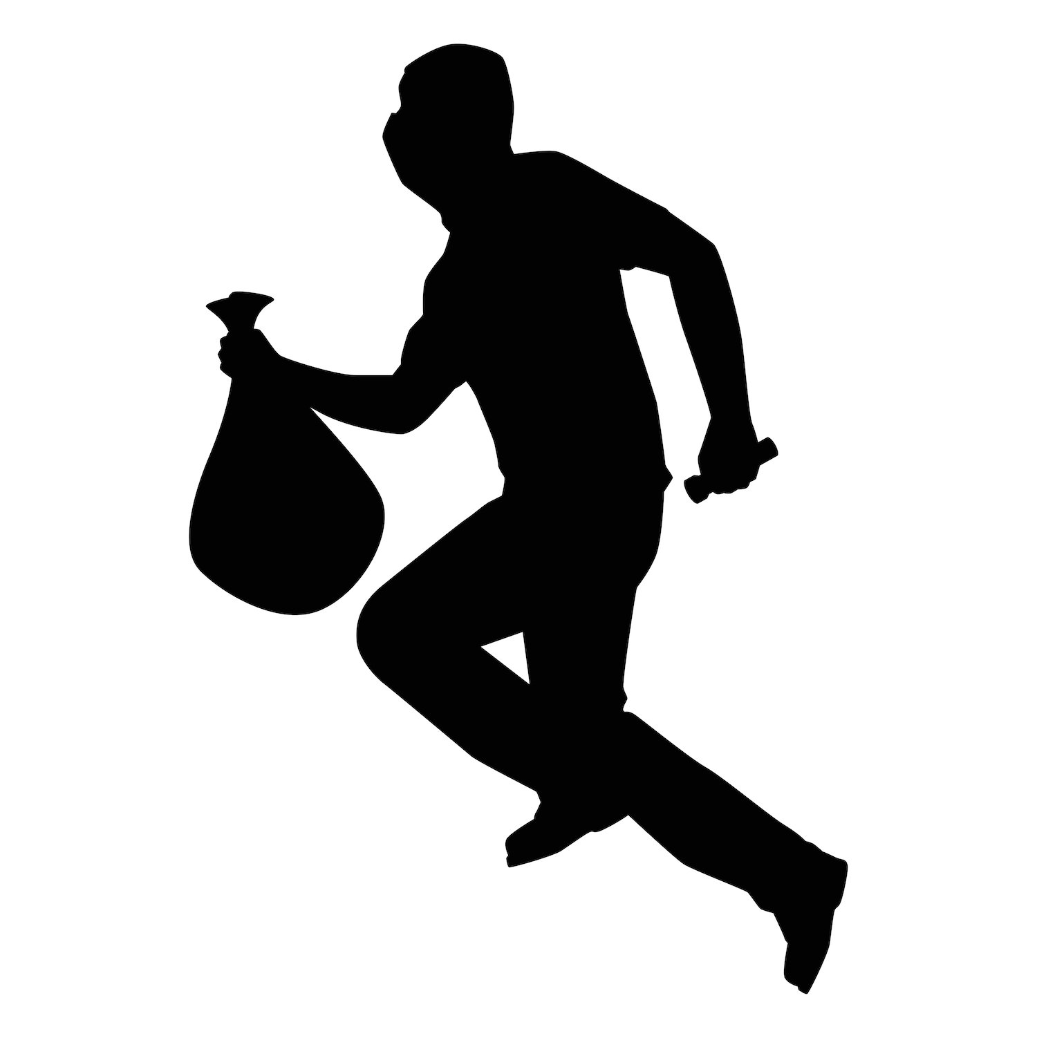 Silhouette of thief holding a bag of stolen goods