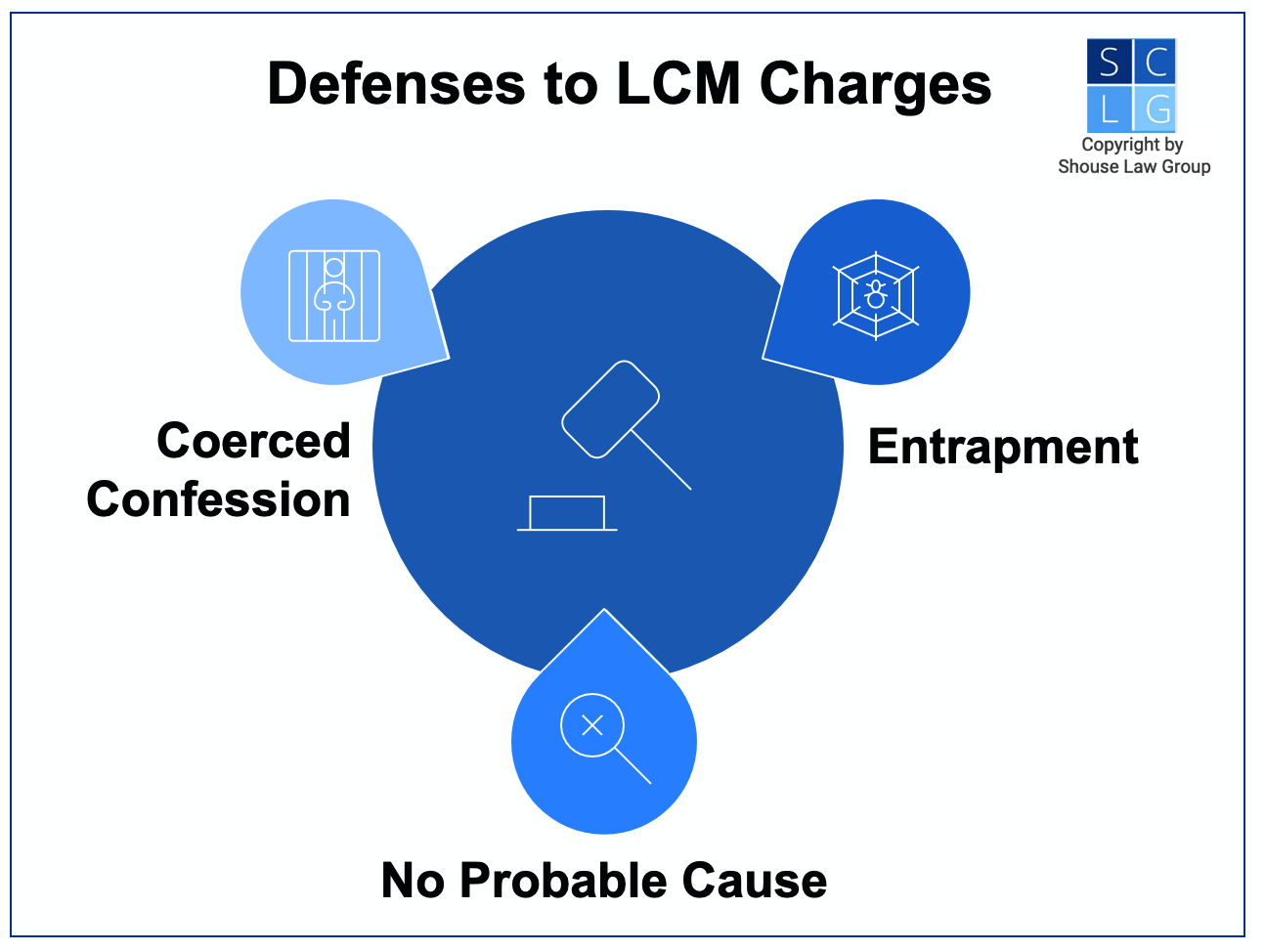 Gráfico que muestra defensas contra cargos por cargadores de gran capacidad, como mala conducta policial (engaño, confesión forzada, falta de causa probable)